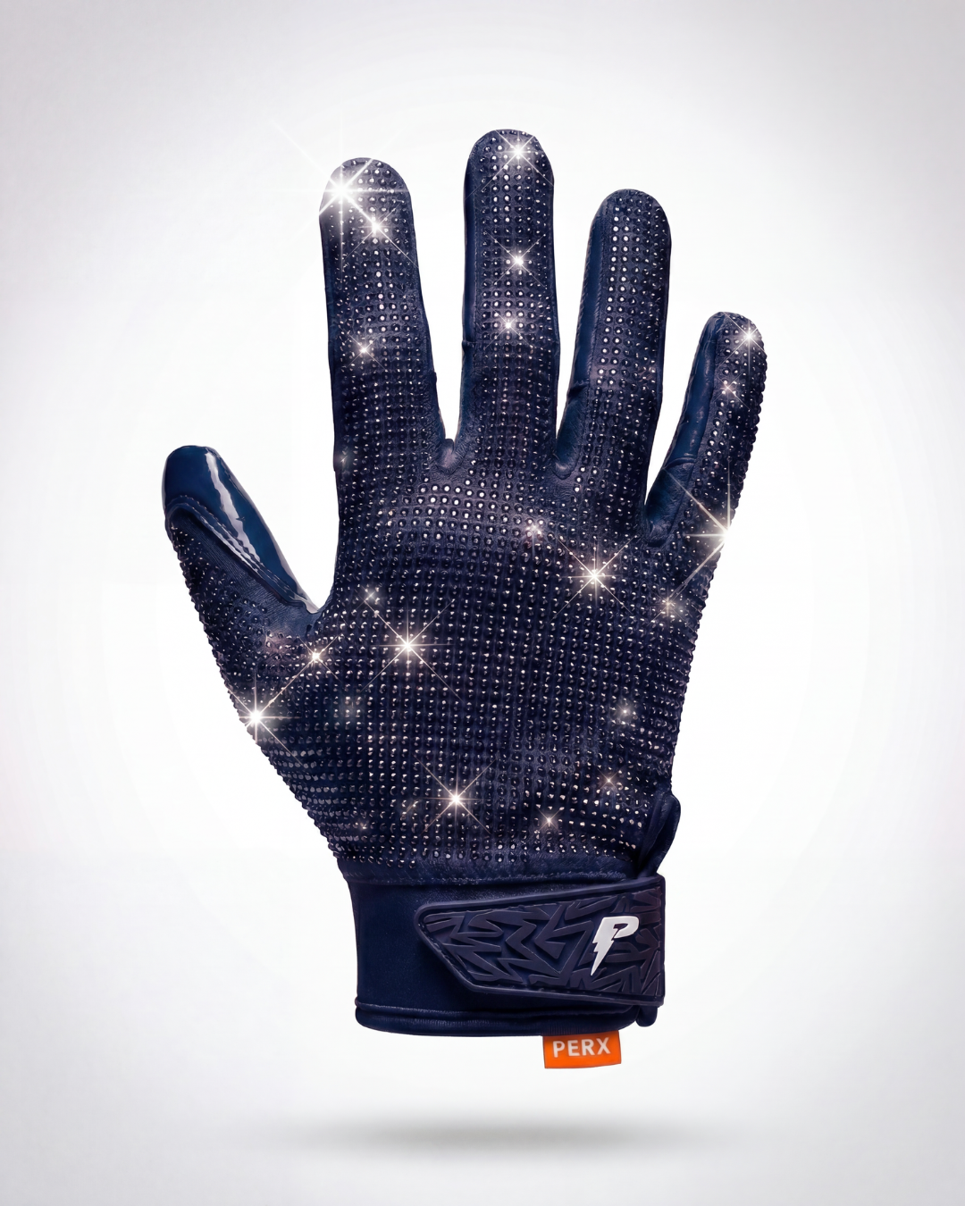 Navy Blue glove with sparkling rhinestones on a white background