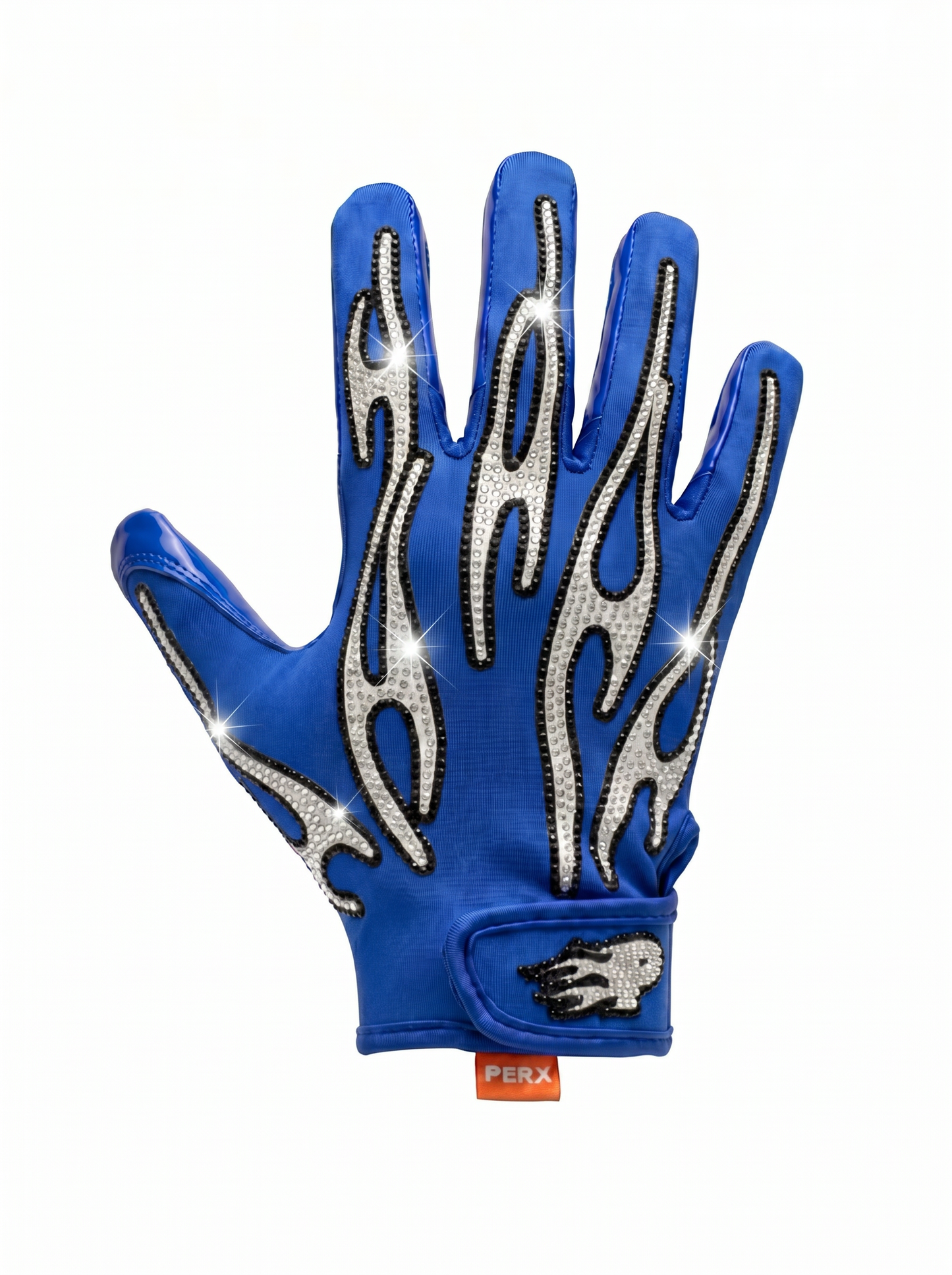 Blue glove with flame design on a white background