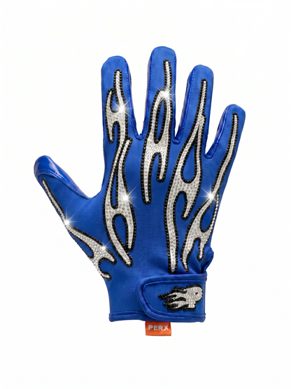 Blue glove with flame design on a white background